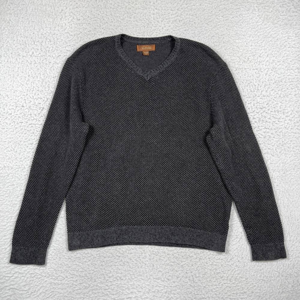 Tasso Elba Sweater Mens XL Gray V Neck Textured Knit Classic Minimalist Preppy